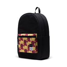 Load image into Gallery viewer, Angled front panel view of the Andy Warhol Cows Settlement backpack.