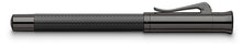 Load image into Gallery viewer, Side view of the black guilloche rollerball pen with the cap on.