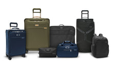 Load image into Gallery viewer, Briggs & Riley Baseline Collection Group Shot with seven pieces in three colors, Navy, Olive and Black