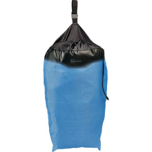 Load image into Gallery viewer, Front view of a filled laundry bag in royal blue with black.