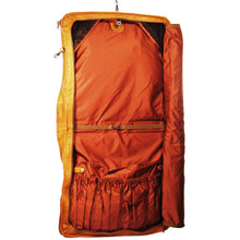 Load image into Gallery viewer, Interior view of the tan leather garment bag.