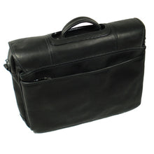 Load image into Gallery viewer, Dorado Triple Gusset Flap Brief - Black
Image of Back Panel view, showing key-hole cut-out for leather handle.  Also showing zippered pocket on back panel
DIMENSIONS:   16 X 13 X 6"