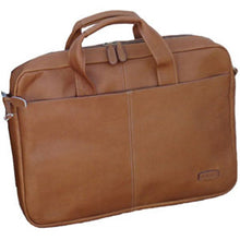 Load image into Gallery viewer, Angled front view of the tan leather portfolio.
