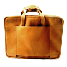 Load image into Gallery viewer, Back view of the tan briefcase's panel.