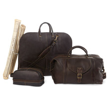Load image into Gallery viewer, Group shot of three DayTrekr brown leather products, as featured in Catalog.