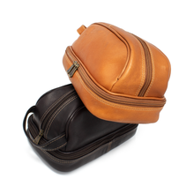 Load image into Gallery viewer, DayTrekr Leather Drop Bottom Shave Kit in Brown and Tan