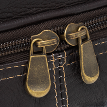 Load image into Gallery viewer, DayTrekr Leather Drop Bottom Shave Kit in Brown - Zipper Close Up