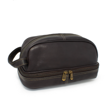 Load image into Gallery viewer, DayTrekr Leather Drop Bottom Shave Kit in Brown - Front