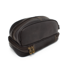 Load image into Gallery viewer, DayTrekr Leather Drop Bottom Shave Kit in Brown - Back