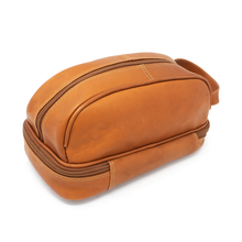 Load image into Gallery viewer, DayTrekr Leather Drop Bottom Shave Kit in Tan - Back