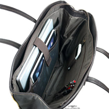 Load image into Gallery viewer, DayTrekr Leather Expandable Computer Tote - Brown
Image of Interior Organization which offers protection for your laptop and tablet, as well as added organization with full length zippered pocket, smart phone holder card and pen slots.
Dimensions: 16.5"W x 12.5"H x 3"D (Expands to 4")