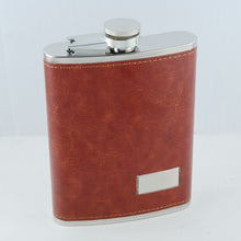 Load image into Gallery viewer,  8oz Stainless Steel Flask with burgundy leather wrap