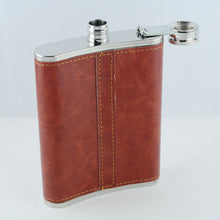 Load image into Gallery viewer,  8oz Stainless Steel Flask with burgundy leather wrap Back