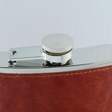 Load image into Gallery viewer,  8oz Stainless Steel Flask with burgundy leather wrap Cap