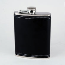 Load image into Gallery viewer,  8oz. Stainless Steel Flask with Black leather wrap
