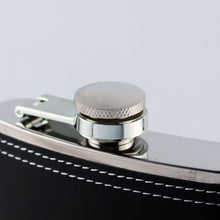 Load image into Gallery viewer,  8oz. Stainless Steel Flask with Black leather wrap