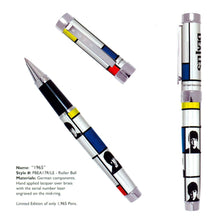 Load image into Gallery viewer, View of the rollerball pen with the cap, and without the cap. The caption reads: Name: 1965. Style#: PBEAI7R/LE - Rollerball. Materials: German components. Hand applied lacquer over brass with the serial number laser engraved on the mid-ring. Limited Edition of only 1965 Pens.