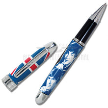 Load image into Gallery viewer, ACME Beatles Invasion Pen with the cap placed on the side and the rollerball attachment on. Set on a white background.