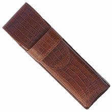 Load image into Gallery viewer, Brown Crocodile Embossed Leather Double Pen Case