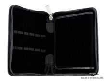 Load image into Gallery viewer, Inside view of the pen case. The felt fabric is black.