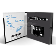 Load image into Gallery viewer, View of the presentation box opened with the pen and card case in the slots. Set on a white background.