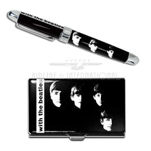 Load image into Gallery viewer, Side view of the rollerball and lid of the card case. Set on a white background.
