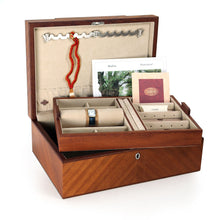 Load image into Gallery viewer, Open view of the jewelry case showing the compartments. Set on a white background.