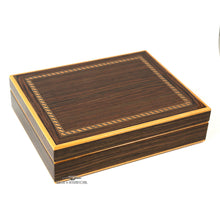 Load image into Gallery viewer, Top angled view of the wooden cigar humidor on a white background.