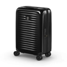 Load image into Gallery viewer, Angled front panel view of the black suitcase.