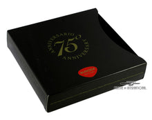 Load image into Gallery viewer, Angled view of the presentation box inside the black sleeve on a white background. The text on it reads "Anniversario 75 Anniversary" with the Aurora logo underneath.