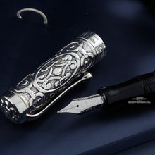 Load image into Gallery viewer, Close up to the side of the cap and fountain pen nib. Placed in the presentation box.