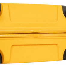 Load image into Gallery viewer, Close up to the bottom of the mango yellow suitcase.