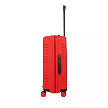 Load image into Gallery viewer, Side view of the red 30 inch suitcase with the telescopic handle pulled. Set on a white background. This side features a black handle.