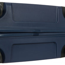 Load image into Gallery viewer, Close up to the bottom of the ocean blue suitcase.