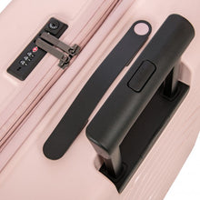 Load image into Gallery viewer, Top view of the suitcase. A black handle and a three-digit combination lock are featured in the middle.