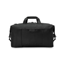Load image into Gallery viewer, Briggs & Riley Baseline Weekender Duffle - Black
Image of Back Panel View with retractable ID Tag.
Height	    Width	    Depth	    Weight
US	15.5 in.	20 in.     9 in.	      2.5 lbs.
EU	39.4 cm	50.8 cm	22.9 cm	1.1 kg