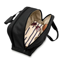 Load image into Gallery viewer, Briggs & Riley Baseline Executive Travel Duffle - Black
Image of Front Angled View with Front Compartment shown zipped open to illustrate the organizational pockets and spacious packing capacity
Height	      Width   Depth	     Weight
US	10.5 in.	16.8 in.	8 in.	       2.5 lbs.
EU	26.7 cm	42.7 cm	20.3 cm	1.1 kg