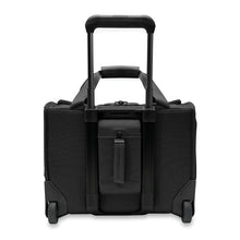 Load image into Gallery viewer, Briggs & Riley Baseline 2-Wheel Cabin Bag - Black
Image of Back Panel with view of Interlocking handle system, which allows bag to stack and stay secure on top of other Briggs & Riley Baseline Uprights, comfortably transporting two bags as one.
Height	   Width	     Depth	     Weight
US	13.5 in.	15.5 in.	9.5 in.	6.5 lbs.
EU	34.3 cm	39.4 cm	24.1 cm	3 kg