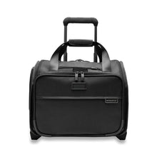 Load image into Gallery viewer, Briggs & Riley Baseline 2-Wheel Cabin Bag - Black
Image of Front Panel View with Leather Monogram Patch which allows room for up to three embossed initials
Height	   Width	     Depth	     Weight
US	13.5 in.	15.5 in.	9.5 in.	6.5 lbs.
EU	34.3 cm	39.4 cm	24.1 cm	3 kg