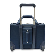 Load image into Gallery viewer, Briggs & Riley Baseline 2-Wheel Cabin Bag - Navy
Image of Back Panel with view of Interlocking handle system, which allows bag to stack and stay secure on top of other Briggs & Riley Baseline Uprights, comfortably transporting two bags as one.
Height	   Width	     Depth	     Weight
US	13.5 in.	15.5 in.	9.5 in.	6.5 lbs.
EU	34.3 cm	39.4 cm	24.1 cm	3 kg
