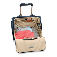 Load image into Gallery viewer, Briggs & Riley Baseline 2-Wheel Cabin Bag - Navy
Image of Main Compartment zipped open showing ample packing space.
Height	   Width	     Depth	     Weight
US	13.5 in.	15.5 in.	9.5 in.	6.5 lbs.
EU	34.3 cm	39.4 cm	24.1 cm	3 kg