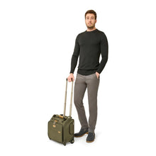 Load image into Gallery viewer, Briggs & Riley Baseline 2-Wheel Cabin Bag - Olive
Image of 2-Wheel Cabin Bag shown with male model.
Height	   Width	     Depth	     Weight
US	13.5 in.	15.5 in.	9.5 in.	6.5 lbs.
EU	34.3 cm	39.4 cm	24.1 cm	3 kg