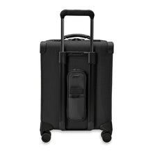 Load image into Gallery viewer, Briggs & Riley Baseline Global Carry-On Spinner - Black
Image of Back Panel View with Power Pocket should you wish to charge your phone on the go.  Power Bank and Smart Phone not included.
Height	     Width	     Depth	       Weight
US	21 in.       15 in.	9 in.	         9.9 lbs. 
EU	53.3 cm	38.1 cm	22.9 cm	 4.5 kg