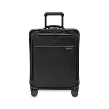 Load image into Gallery viewer, Briggs & Riley Baseline Global Carry-On Spinner - Black
Image of Front Panel View
Height	     Width	     Depth	       Weight
US	21 in.       15 in.	9 in.	         9.9 lbs. 
EU	53.3 cm	38.1 cm	22.9 cm	 4.5 kg