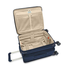 Load image into Gallery viewer, Briggs & Riley Baseline Global Carry-On Spinner - Navy
Image of Main Packing Compartment, shown in fully expanded position
Height	     Width	     Depth	       Weight
US	21 in.       15 in.	9 in.	         9.9 lbs. 
EU	53.3 cm	38.1 cm	22.9 cm	 4.5 kg