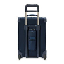 Load image into Gallery viewer, Briggs & Riley Baseline Essential 2-Wheel Carry-On - Navy
Image of Back Panel View with Power Pocket which holds both smart phone and charger should you wish to charge your phone on the go.
 
Height	     Width	     Depth	     Weight
US	22 in.	14 in.	9 in.	        9.7 lbs.
EU	55.9 cm	35.6 cm	22.9 cm	4.4 kg
