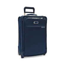 Load image into Gallery viewer, Briggs & Riley Baseline Essential 2-Wheel Carry-On - Navy
Image of Front Angled View
 
Height	     Width	     Depth	     Weight
US	22 in.	14 in.	9 in.	        9.7 lbs.
EU	55.9 cm	35.6 cm	22.9 cm	4.4 kg