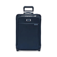Load image into Gallery viewer, Briggs & Riley Baseline Essential 2-Wheel Carry-On - Navy
Image of Front Panel View.  Leather Monogram Patch can be embossed with up to 3 initials.
 
Height	     Width	     Depth	     Weight
US	22 in.	14 in.	9 in.	        9.7 lbs.
EU	55.9 cm	35.6 cm	22.9 cm	4.4 kg
