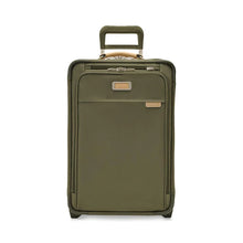 Load image into Gallery viewer, Briggs & Riley Baseline Essential 2-Wheel Carry-On - Olive
Image of Front Panel View with leather monogram patch.  Allows for up to three embossed initials
Height	     Width	     Depth	     Weight
US	22 in.	14 in.	9 in.	        9.7 lbs.
EU	55.9 cm	35.6 cm	22.9 cm	4.4 kg