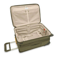 Load image into Gallery viewer, Briggs & Riley Baseline Essential 2-Wheel Carry-On - Olive
Image of Main Packing Compartment shown in expanded position
Height	     Width	     Depth	     Weight
US	22 in.	14 in.	9 in.	        9.7 lbs.
EU	55.9 cm	35.6 cm	22.9 cm	4.4 kg
